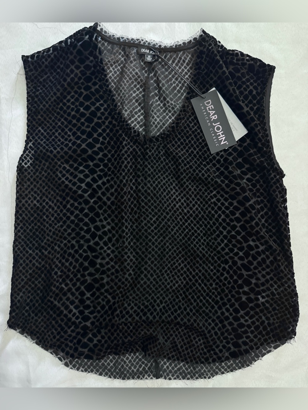 NWT Dear John Yanis Embossed Black Velvet Snakeskin Burnout Top Size XS